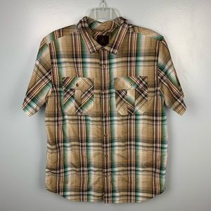 Prana Plaid Button Collar Short Sleeve Shirt
